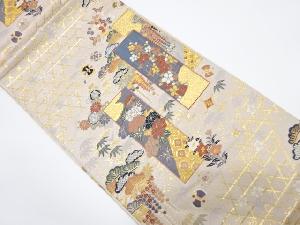 短冊に牡丹・松模様織出し袋帯